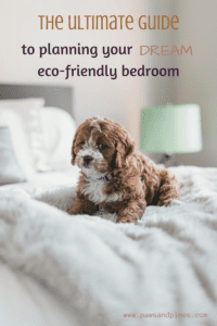 A dog on a mattress with text overlay: the ultimate guide to planning your dream eco-friendly bedroom